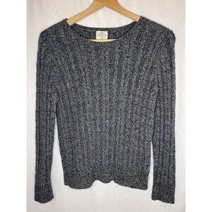 St John's Bay Sweater Womens Size Large Gray Black Cable Knit Crew Neck Shirt